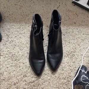 Women’s Black Pointed Toe Ankle Booties with Side Buckle